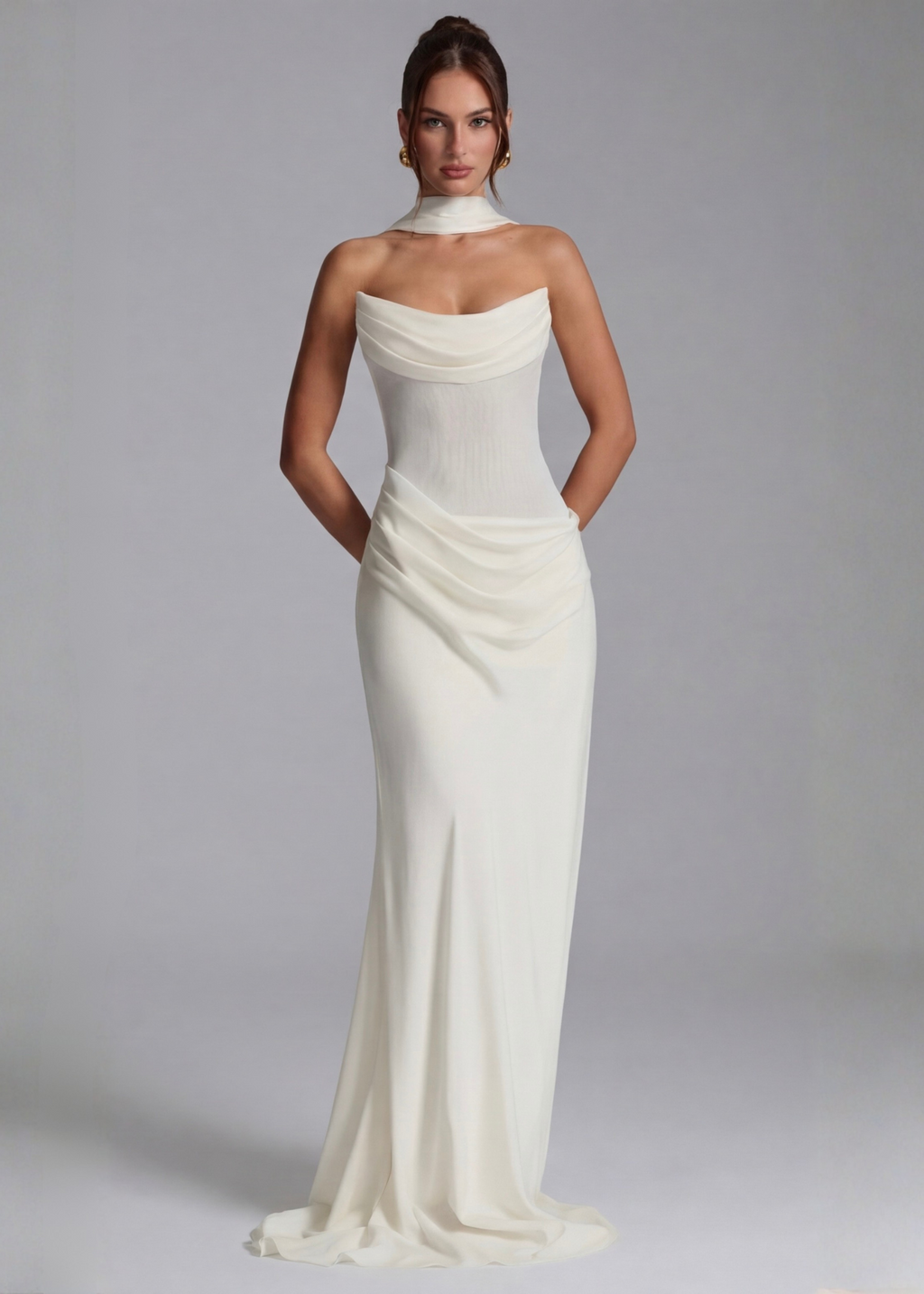 Martina – Vestido largo drapeado entallado