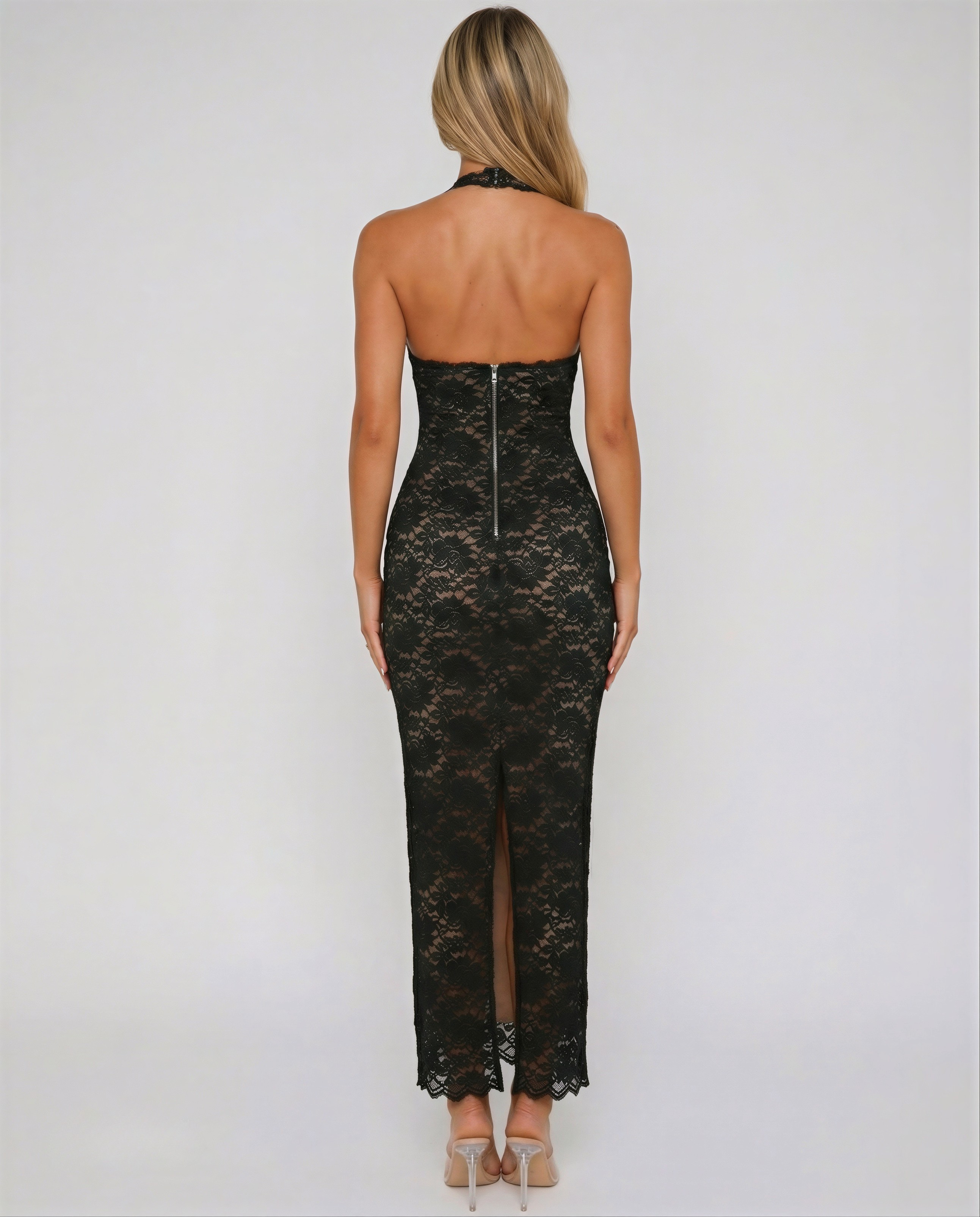 Adriana – Vestido largo de encaje con espalda descubierta