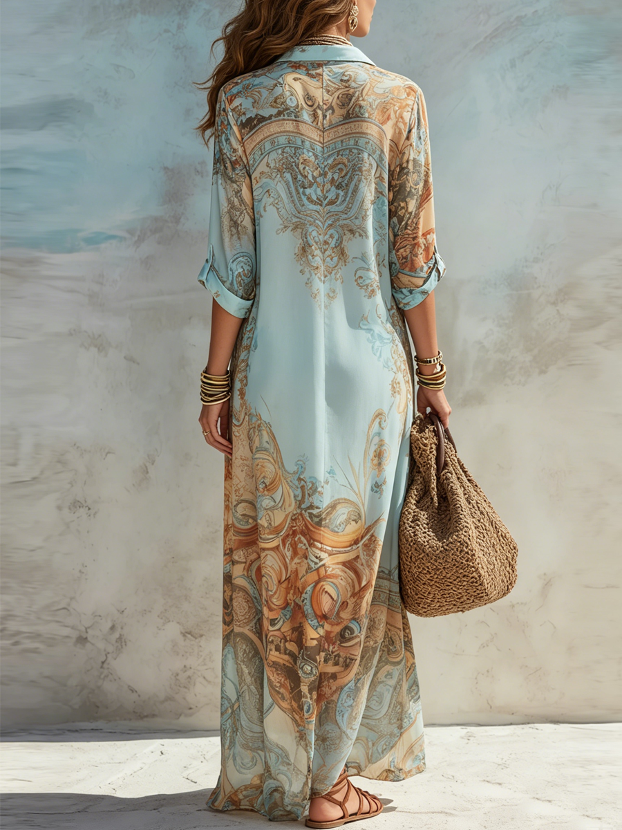 Blanca – Vestido camisero largo mediterráneo