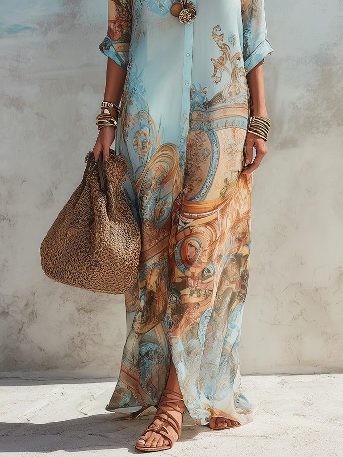 Blanca – Vestido camisero largo mediterráneo