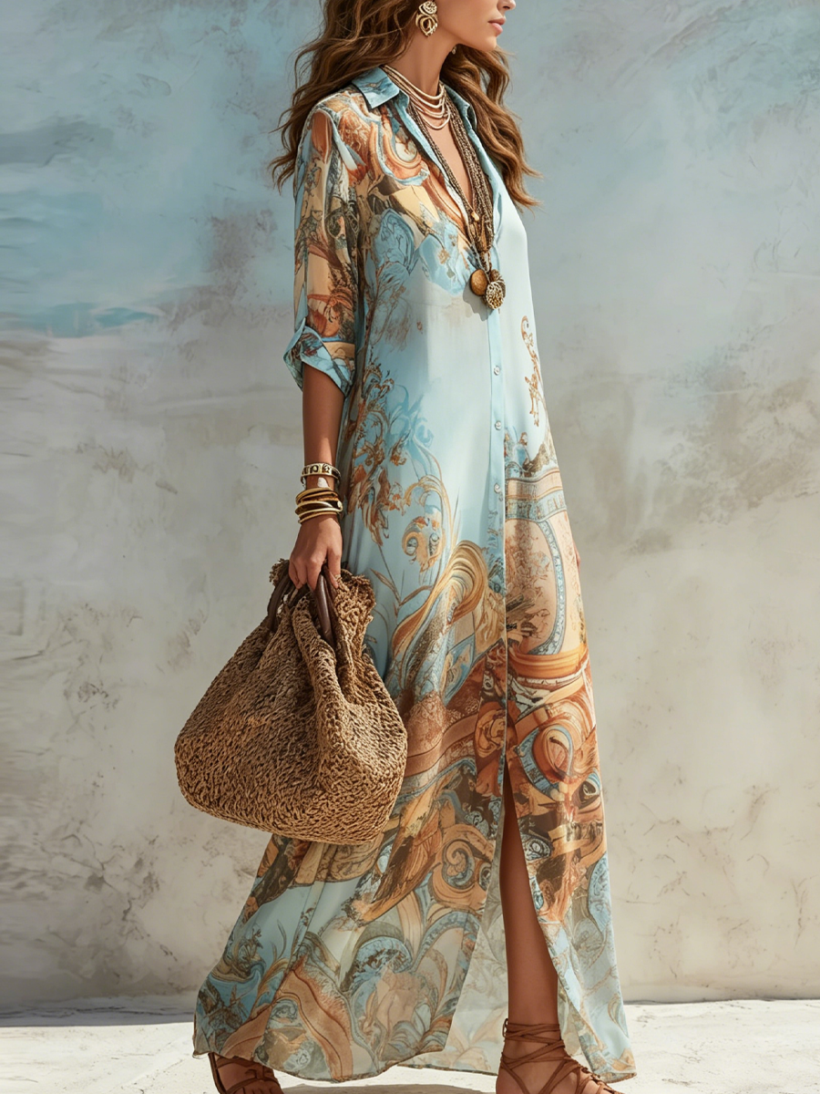 Blanca – Vestido camisero largo mediterráneo