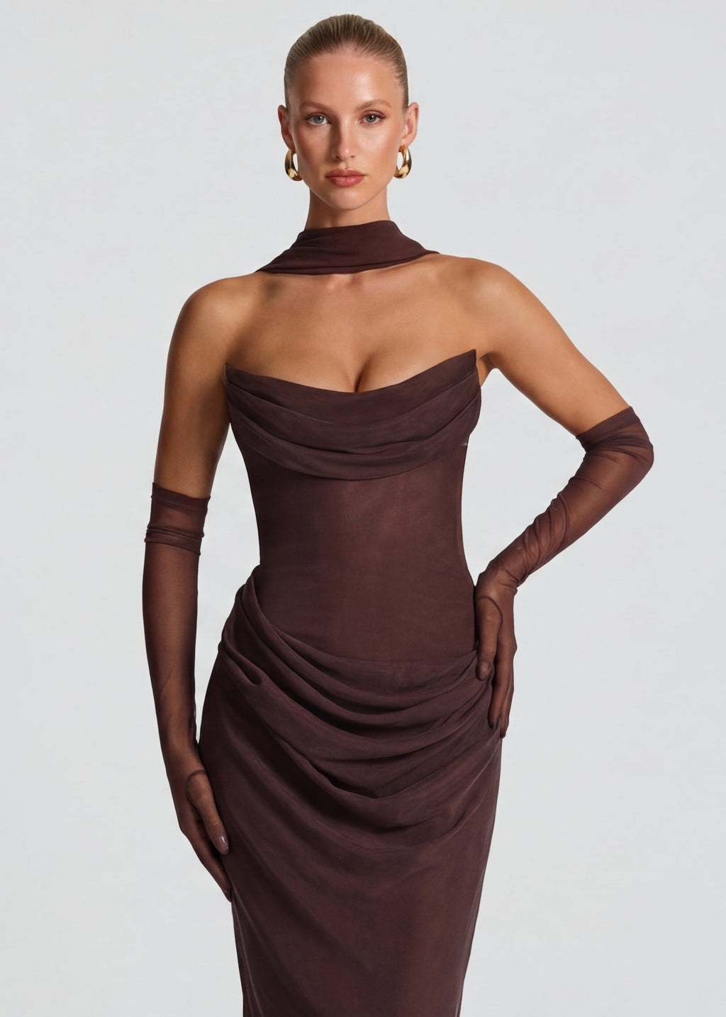 Martina – Vestido largo drapeado entallado