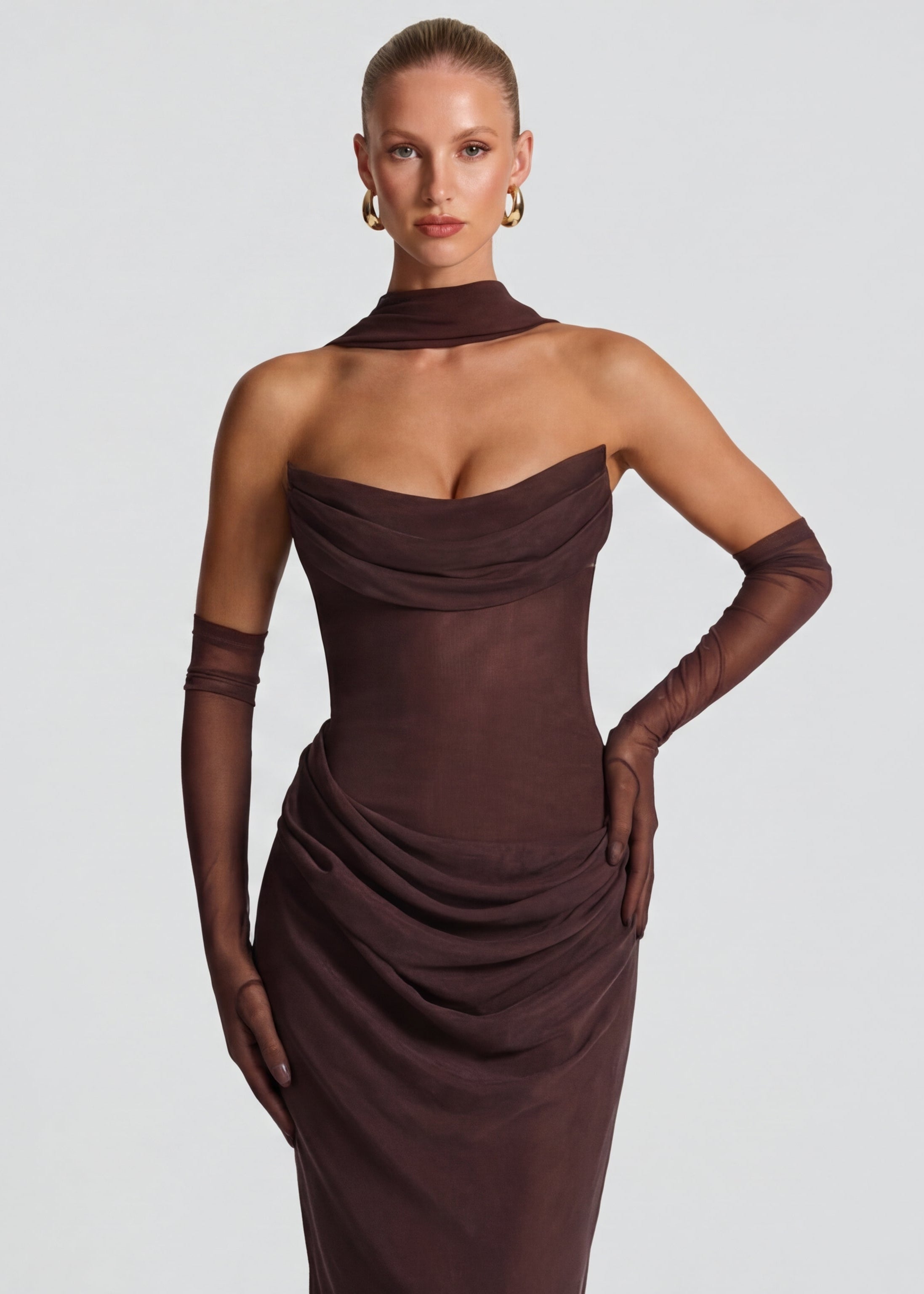 Martina – Vestido largo drapeado entallado