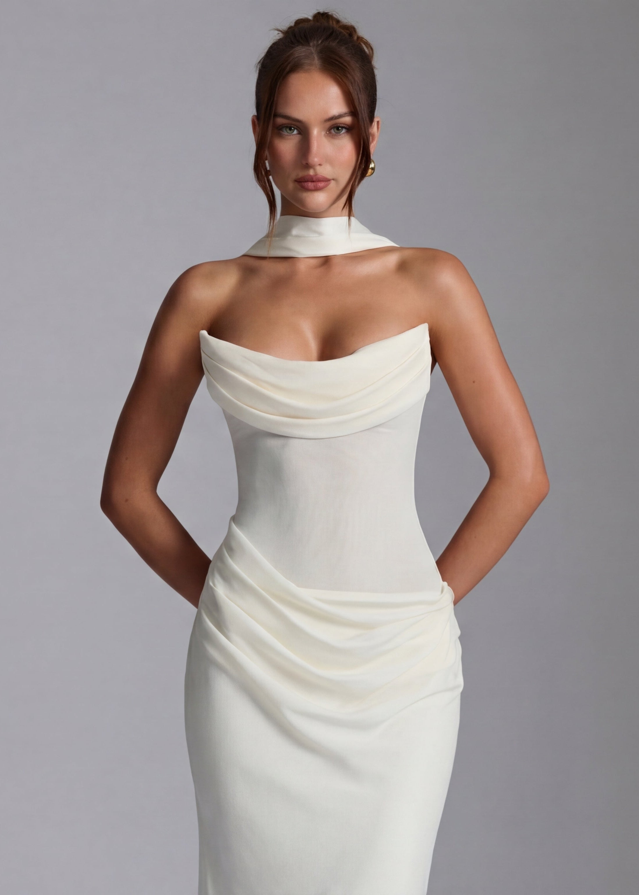 Martina – Vestido largo drapeado entallado