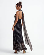 Nadia – Vestido largo de lunares con pañuelo