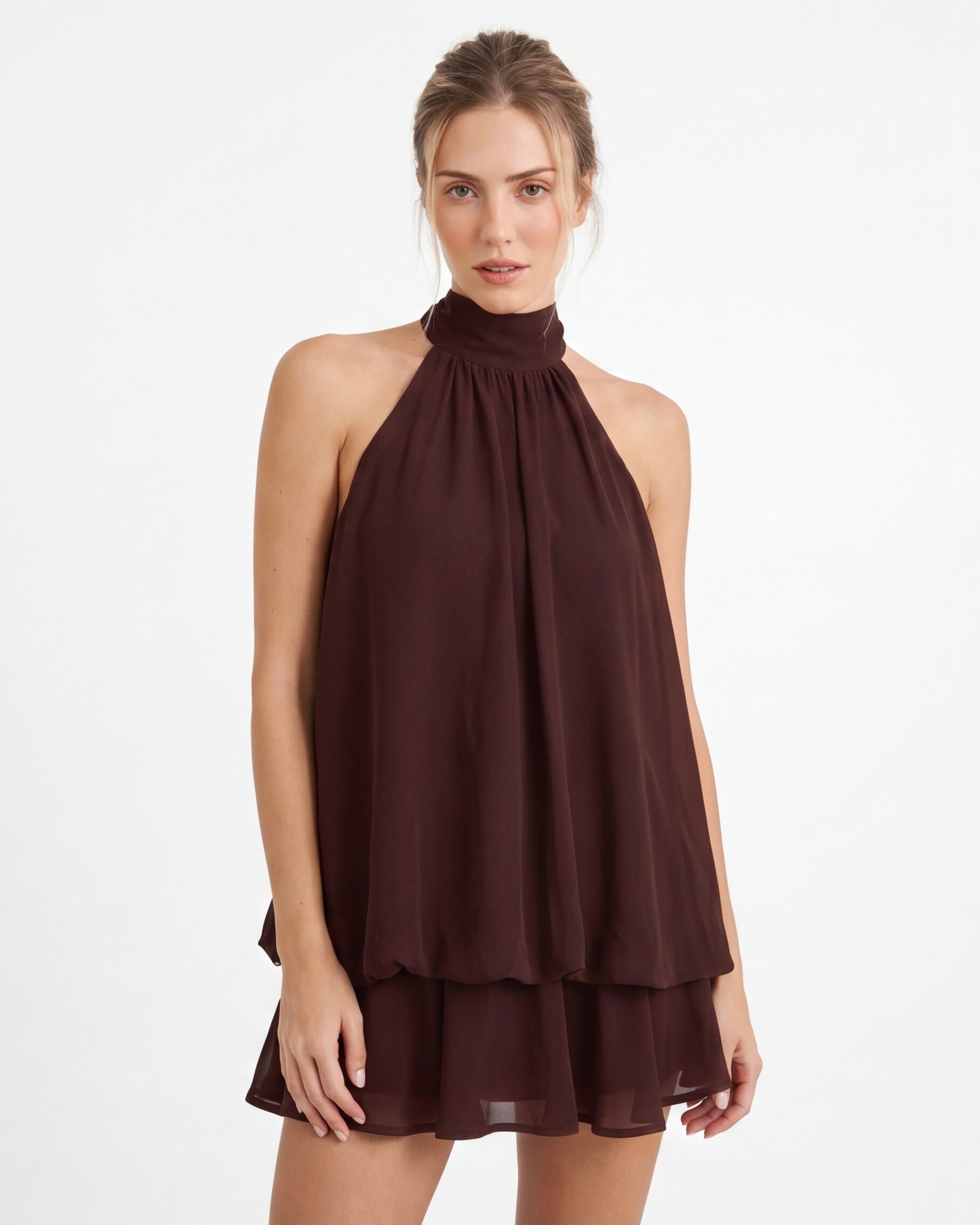 Celia - Short halter dress with open back