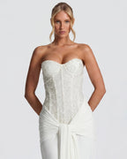 Aurora – Vestido largo palabra de honor con corset y brillos