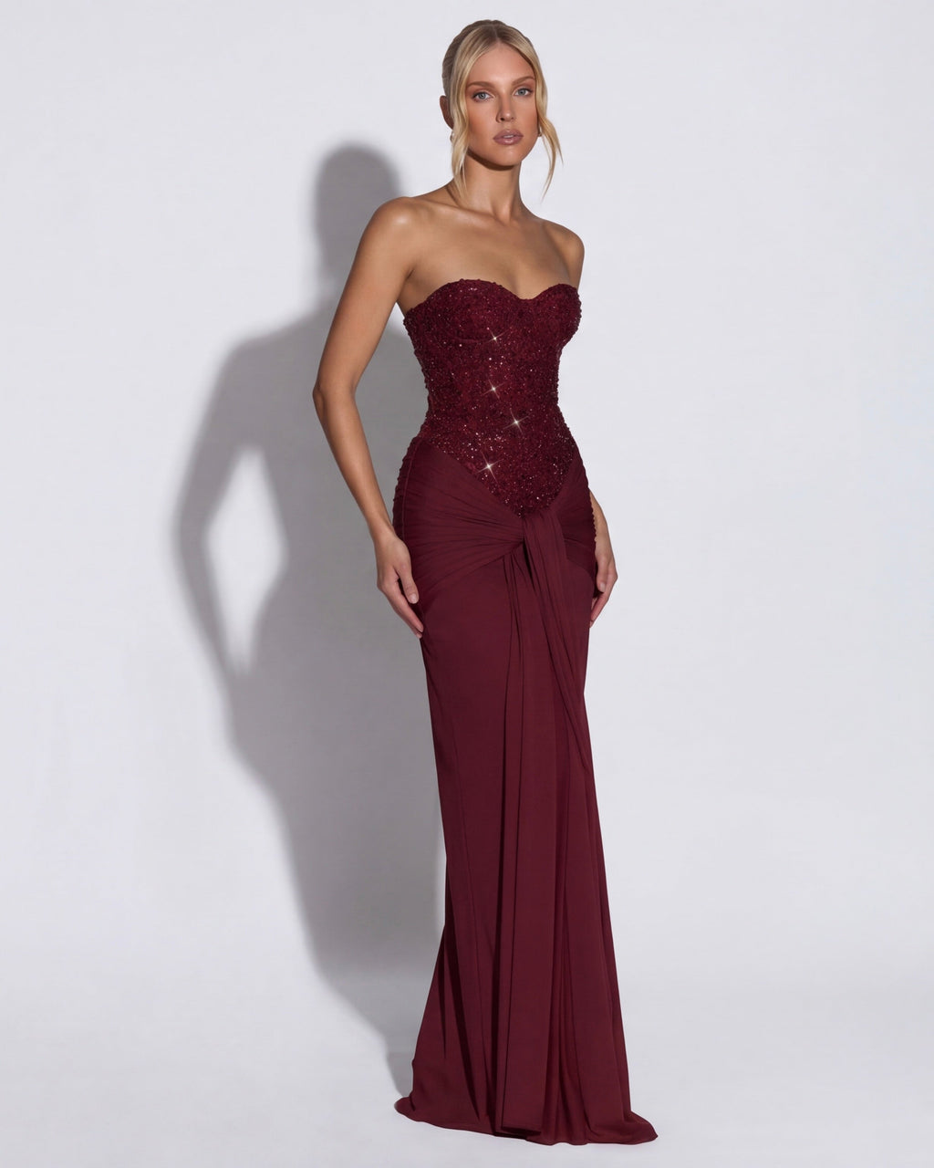 Aurora – Vestido largo palabra de honor con corset y brillos