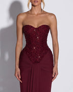 Aurora – Vestido largo palabra de honor con corset y brillos