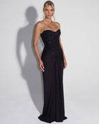 Aurora – Vestido largo palabra de honor con corset y brillos