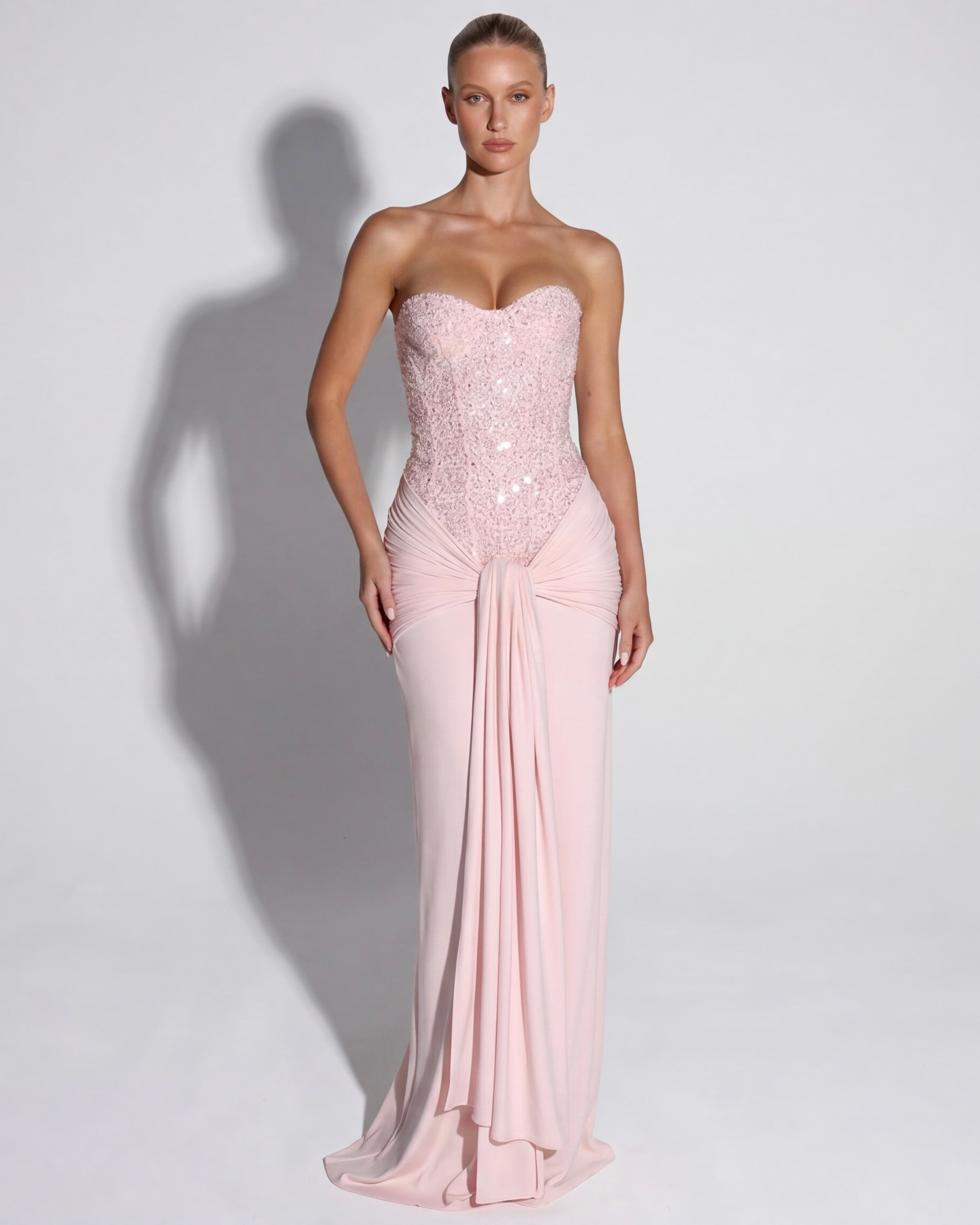 Aurora – Vestido largo palabra de honor con corset y brillos