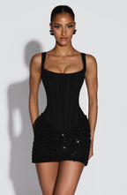 Antonella – Vestido corto brillante efecto corsé